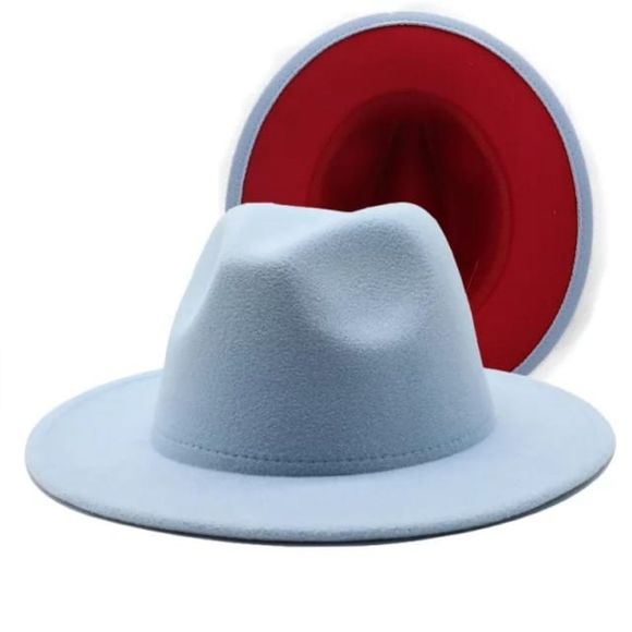 Accessories - Sky Blue with Red Base Fedora Hat